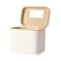 Luxury Hard white makeup box, Portable leather hard cosmetic case with mirror, Sturdy train case make up box for women adults. (Monolayer - white