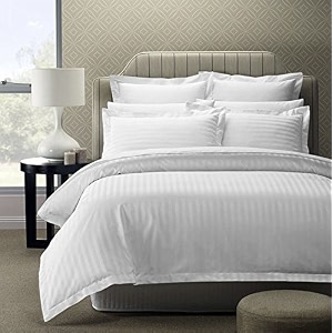 hardeep 300 tc plain stripe glace cotton queen size double bedsheet with 2 pillow covers for home hotel guest room 90 x 100 inch