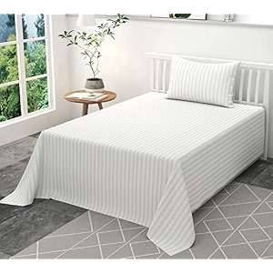 hardeep 300 tc plain stripe glace cotton single bedsheet with 1 pillow covers for home hotel guest room 60 x 90 inch
