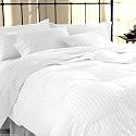 Hardeep 300 TC Plain Stripe Glace Cotton Double Bed Duvet Cover with 2 Pillow Covers