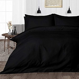 hardeep zippered 200 tc satin stripe queen size duvet cover quilt cover blanket cover razai comforter cover 9034 x 10234- black