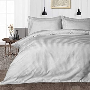 hardeep zippered 200 tc satin stripe queen size duvet cover quilt cover blanket cover razai comforter cover 9034 x 10234- silver