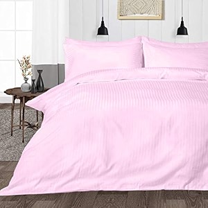 hardeep zippered 200 tc satin stripe queen size duvet cover quilt cover blanket cover razai comforter cover 9034 x 10234- pink