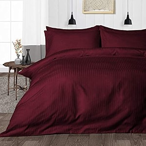 hardeep zippered 200 tc satin stripe queen size duvet cover quilt cover blanket cover razai comforter cover 9034 x 10234- wine