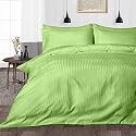 Hardeep Zippered 200 TC Satin Stripe Queen Size Duvet Cover Quilt Cover Blanket Cover Razai Comforter Cover (90" X 102")- Green