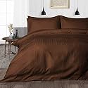 Hardeep Zippered 200 TC Satin Stripe Queen Size Duvet Cover Quilt Cover Blanket Cover Razai Comforter Cover (90" X 102")- Brown
