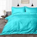 Hardeep Zippered 200 TC Satin Stripe Queen Size Duvet Cover Quilt Cover Blanket Cover Razai Comforter Cover (90" X 102")- Aqua