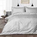 Hardeep Zippered 200 TC Satin Stripe Queen Size Duvet Cover Quilt Cover Blanket Cover Razai Comforter Cover (90" X 102")- Silver
