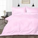Hardeep Zippered 200 TC Satin Stripe Queen Size Duvet Cover Quilt Cover Blanket Cover Razai Comforter Cover (90" X 102")- Pink