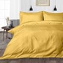Hardeep Zippered 200 TC Satin Stripe Queen Size Duvet Cover Quilt Cover Blanket Cover Razai Comforter Cover (90" X 102")- Yellow