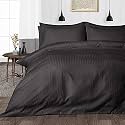 Hardeep Zippered 200 TC Satin Stripe Queen Size Duvet Cover Quilt Cover Blanket Cover Razai Comforter Cover (90" X 102")- Grey