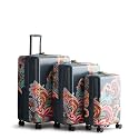 Hardside 3 Piece Luggage Set, Leaf Me Not Paisley Dark Slate, One Size