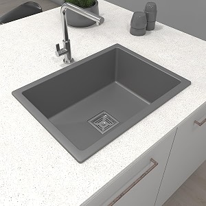 hardstone premium quartz kitchen sink 16x18x85 inches  ultra grey granite single bowl composite sink with stainless steel waste coupling amp flexible drain pipe  dual mount  10 year warranty