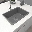 HARDSTONE Premium Quartz Kitchen Sink 16x18x8.5 Inches | Ultra Grey Granite Single Bowl Composite Sink with Stainless Steel Waste Coupling &amp; Flexible Drain Pipe | Dual Mount | 10 Year Warranty