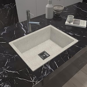 hardstone granite quartz kitchen sink  finish single bowl sink with waste coupling amp pvc pipe  smooth finish non-fading uv protection scratch resistant mars ivory 16x18 with 5-year warranty