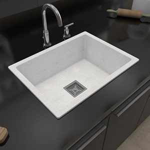 hardstone quartz sink for kitchen 21x18x85 in  rustic white granite kitchen sink with waste coupling amp pvc pipe  smooth finish uv protected top amp under mount sink  10 year warranty