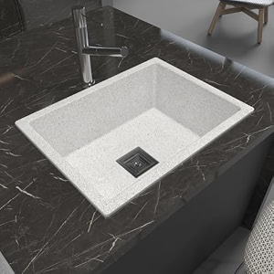 hardstone quartz sink for kitchen 24x18x85 in  cera doted granite kitchen sink with waste coupling amp pvc pipe  smooth finish uv protected top amp under mount sink  10 year warranty