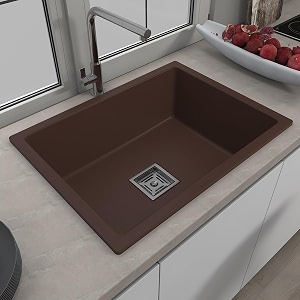 hardstone quartz sink for kitchen 21x18x85 in  dark brown granite kitchen sink with waste coupling amp pvc pipe  smooth finish uv protected top amp under mount sink  10 year warranty