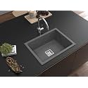 Hardstone Quartz Kitchen Sink (18 x 16 x 8.5 In, 10mm Thickness) – Metallic Finish Single Bowl Sink with Waste Coupling &amp; PVC Pipe – Smooth Finish, Non-Fading, UV Protection, Scratch &amp; Heat Resistant