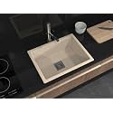 Hardstone Granite Quartz Kitchen Sink – Finish Single Bowl Sink with Waste Coupling &amp; PVC Pipe – Smooth Finish, Non-Fading, UV Protection, Scratch Resistant (Cool Ivory, 16x18) with 5-Year Warranty.