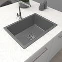HARDSTONE Premium Quartz Kitchen Sink (30x20x9 Inch) | Ultra Grey Single Bowl Sink | Top Mount | SS Waste Coupling &amp; Drain Pipe | Scratch, Heat &amp; Stain Resistant | 10-Year Warranty