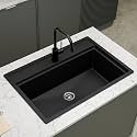 HARDSTONE Premium Quartz Kitchen Sink (30x20x9 Inch) | Matt Black Granite Single Bowl Sink | Top Mount | SS Square Waste Coupling & PVC Drain Pipe | Scratch, Heat & Stain Resistant | 10-Year Warranty