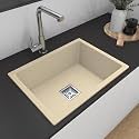 HARDSTONE Premium Quartz Kitchen Sink (30x20x9 Inch) | Matt Black Granite Single Bowl Sink | Top Mount | SS Square Waste Coupling &amp; PVC Drain Pipe | Scratch, Heat &amp; Stain Resistant | 10-Year Warranty