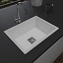 Hardstone Quartz Sink For Kitchen 16x18x8.5 IN – White Granite Kitchen Sink With Waste coupling &amp; PVC Pipe | Smooth Finish, UV Protected, Top &amp; Under Mount Sink | 10 Year Warranty