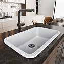 Hardstone Quartz Kitchen Sink (19 x 31 x 8.5 In, 10mm Thickness) – Granite Finish Single Bowl Sink with Waste Coupling &amp; PVC Pipe – Smooth Finish, Non-Fading, UV Protection, Scratch &amp; Heat Resistant