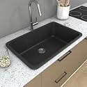 HARDSTONE Premium Quartz Kitchen Sink (31 x 19 x 9 Inch) | Matt Black Single Bowl Composite Sink | Top/Undermount | Waste Coupling &amp; PVC Drain Pipe | Scratch, Heat Resistant | 10-Year Warranty