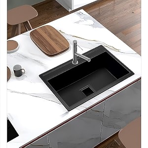 hardstone quartz kitchen sink 20 x 30 x 9 in 10mm thickness  matt finish single bowl sink with waste coupling amp pvc pipe  smooth finish non-fading uv protection scratch amp heat resistant