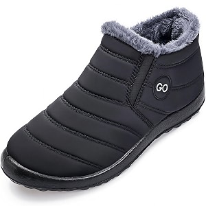harence snow boots for women winter boot with comfortable warm fur lined ankle booties outdoor slip on waterproof short boots black 6