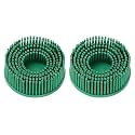 HARFINGTON 2pcs Bristle Disc 2" 50 Grit R-Type Abrasive Brush Coarse Bristle Disc Deburring Electric Disc Brush Attachment Abrasive Coating Removal Disc for Metal, Green