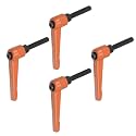 HARFINGTON 4pcs Adjustable Clamping Lever Handles M6 x 30mm Male Thread Bolt Knobs Rotating Screw Locking Quick Release Ratchet Push Button Handle, Orange