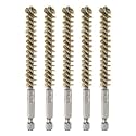 HARFINGTON 5Pcs Bore Brush Brass 10mm Dia Cleaning Twisted Bronze Wire Brush Tube Pipe Cleaner with Handle 1/4 Inch Hex Shank for Tubes, Ports, Bearings
