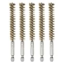 HARFINGTON 5Pcs Bore Brush Brass 11mm Dia Cleaning Twisted Bronze Wire Brush Tube Pipe Cleaner with Handle 1/4 Inch Hex Shank for Tubes, Ports, Bearings