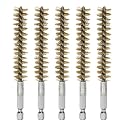 HARFINGTON 5Pcs Bore Brush Brass 15mm Dia Cleaning Twisted Bronze Wire Brush Tube Pipe Cleaner with Handle 1/4 Inch Hex Shank for Tubes, Ports, Bearings