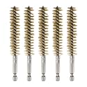 HARFINGTON 5Pcs Bore Brush Brass 16mm Dia Cleaning Twisted Bronze Wire Brush Tube Pipe Cleaner with Handle 1/4 Inch Hex Shank for Tubes, Ports, Bearings
