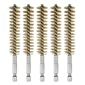 HARFINGTON 5Pcs Bore Brush Brass 17mm Dia Cleaning Twisted Bronze Wire Brush Tube Pipe Cleaner with Handle 1/4 Inch Hex Shank for Tubes, Ports, Bearings