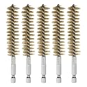 HARFINGTON 5Pcs Bore Brush Brass 19mm Dia Cleaning Twisted Bronze Wire Brush Tube Pipe Cleaner with Handle 1/4 Inch Hex Shank for Tubes, Ports, Bearings