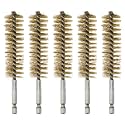 HARFINGTON 5Pcs Bore Brush Brass 22mm Dia Cleaning Twisted Bronze Wire Brush Tube Pipe Cleaner with Handle 1/4 Inch Hex Shank for Tubes, Ports, Bearings