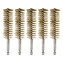HARFINGTON 5Pcs Bore Brush Brass 25mm Dia Cleaning Twisted Bronze Wire Brush Tube Pipe Cleaner with Handle 1/4 Inch Hex Shank for Tubes, Ports, Bearings