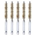 HARFINGTON 5Pcs Brass Bore Brush 10mm Dia 4" Long Cleaning Twisted Wire Brush with Handle 1/4" Hex Shank for Tubes, Ports, Bearings