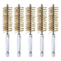 HARFINGTON 5Pcs Brass Bore Brush 19mm Dia 4" Long Cleaning Twisted Wire Brush with Handle 1/4" Hex Shank for Tubes, Ports, Bearings