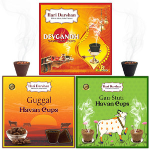 hari darshan combo sambrani cup- 36 cupsguggal havan cups 12 cups each1 burner platepack guggul dhoop