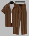 HARI TRENDZ CLOTHING Men Self Design Brown Night Suit Set
