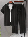 HARI TRENDZ CLOTHING Men Self Design Black Night Suit Set