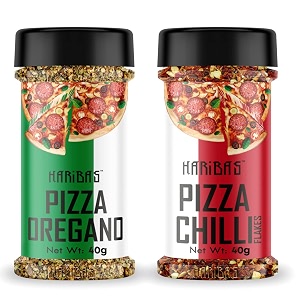 haribas italian combo oregano 40gm and chilli flakes 40gm sprinkler  flakesleaves  combo pack of 2  italian herbs seasoning masala powder