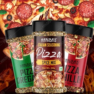 haribas italian chilli flakes 40gm oregano 40gm and pizza spice mix 60gm pack of 3  aromatic italian pizza pasta seasoning
