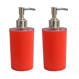 liquid soap dispensershampoobottle set with pump for handwash in bathroom kitchen sink chrome finish top pebble red